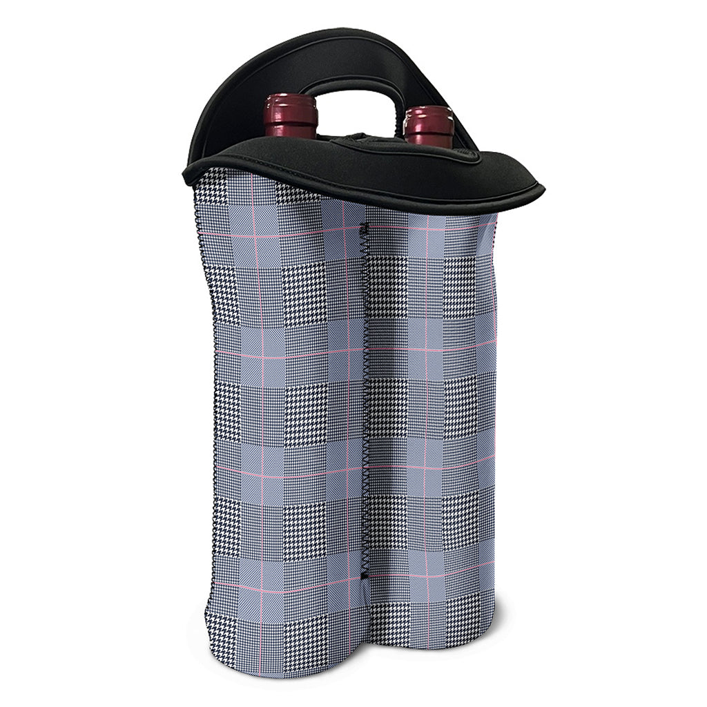 Navy Blue Prince of Wales Check Print Double Neoprene Wine Tote