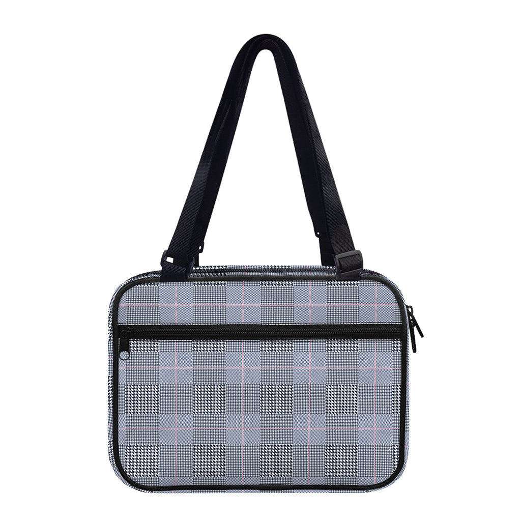 Navy Blue Prince of Wales Check Print Double Strap Bible Bag