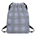 Navy Blue Prince of Wales Check Print Drawstring Backpack