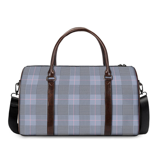Navy Blue Prince of Wales Check Print Duffle Bag