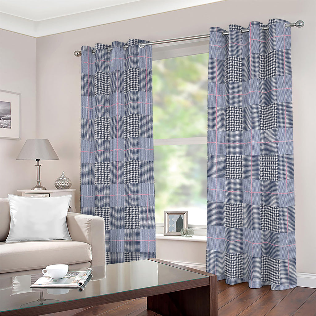 Navy Blue Prince of Wales Check Print Extra Wide Grommet Curtains