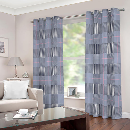 Navy Blue Prince of Wales Check Print Extra Wide Grommet Curtains