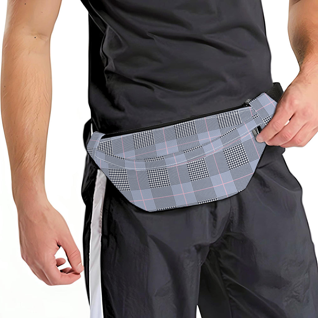 Navy Blue Prince of Wales Check Print Fanny Pack