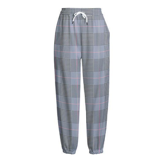 Navy Blue Prince of Wales Check Print Fleece Lined Knit Pants