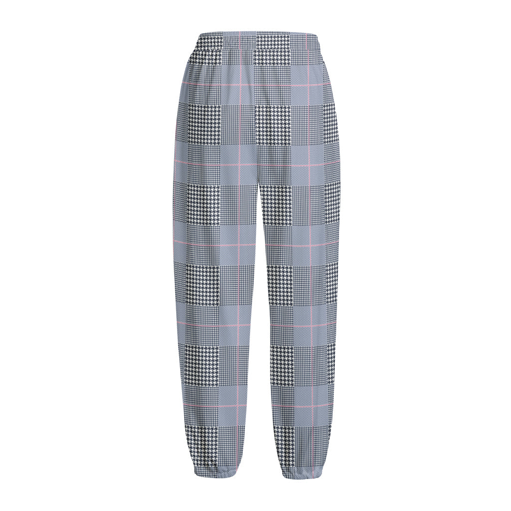 Navy Blue Prince of Wales Check Print Fleece Lined Knit Pants