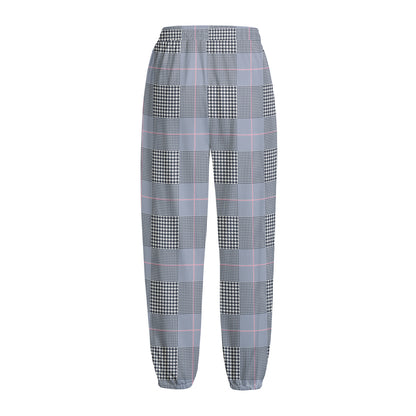 Navy Blue Prince of Wales Check Print Fleece Lined Knit Pants
