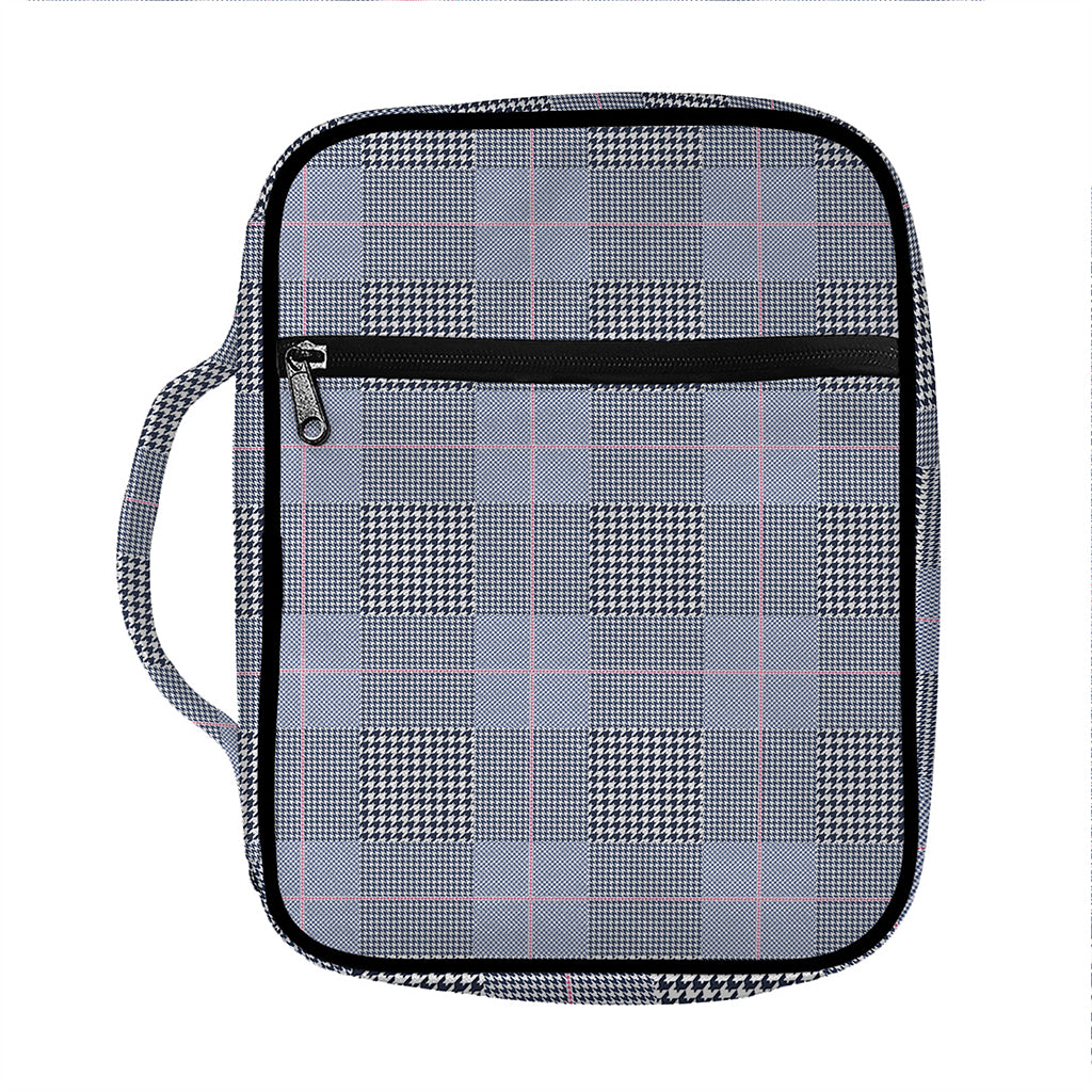 Navy Blue Prince of Wales Check Print Front Pocket Bible Bag