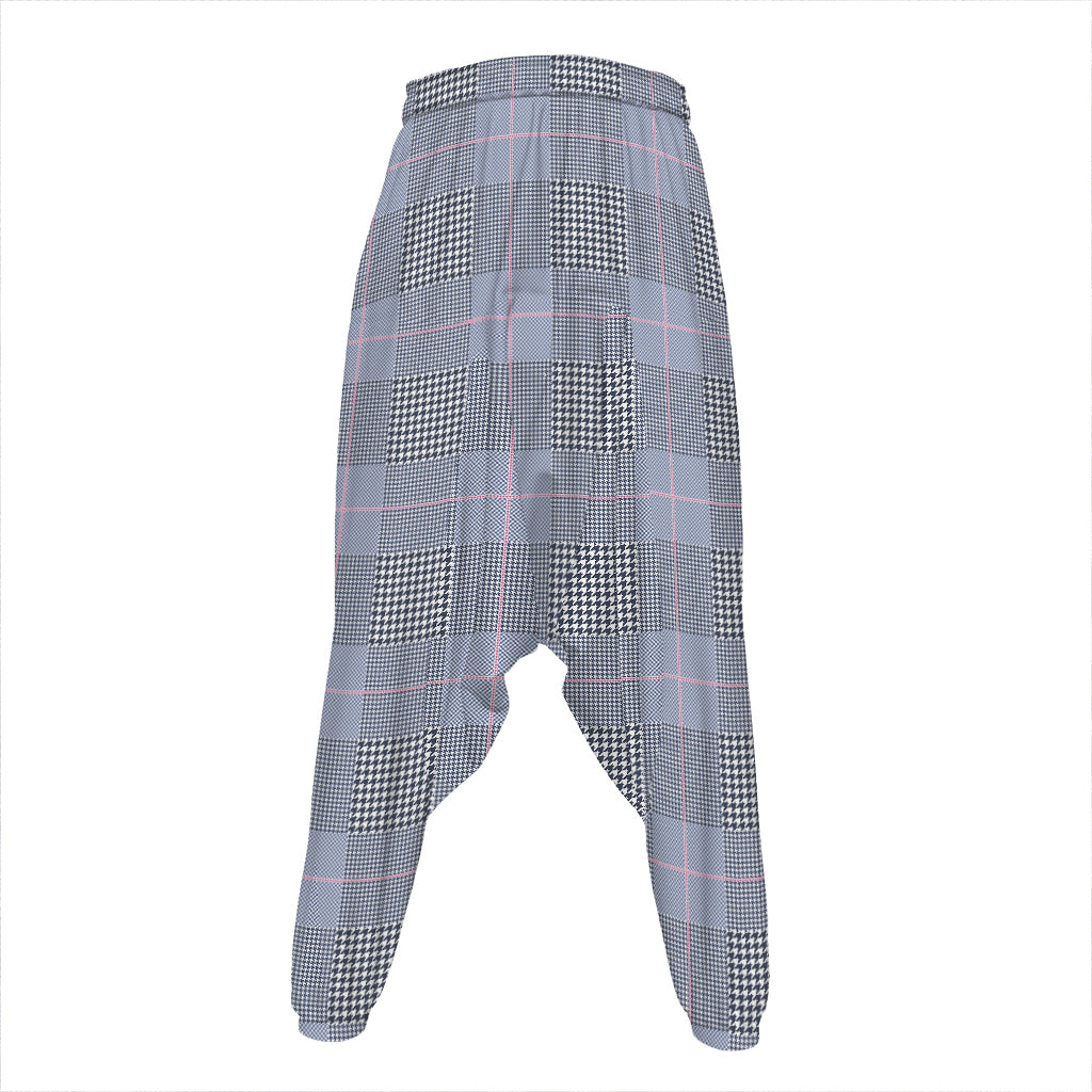 Navy Blue Prince of Wales Check Print Hammer Pants