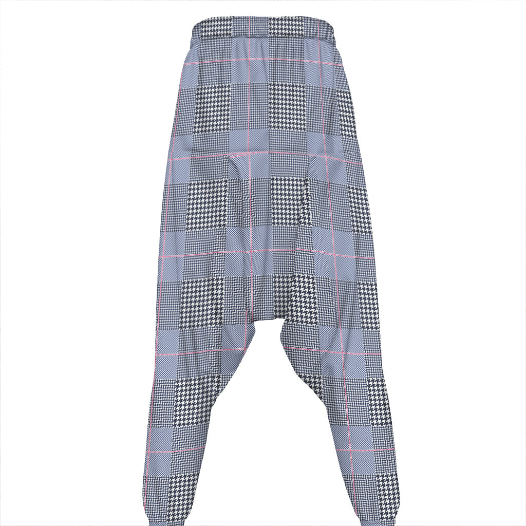 Navy Blue Prince of Wales Check Print Hammer Pants