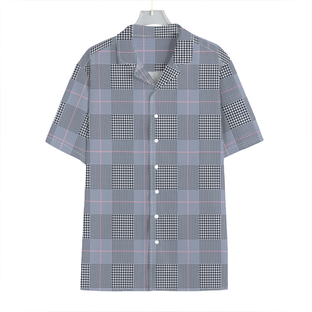 Navy Blue Prince of Wales Check Print Hawaiian Shirt