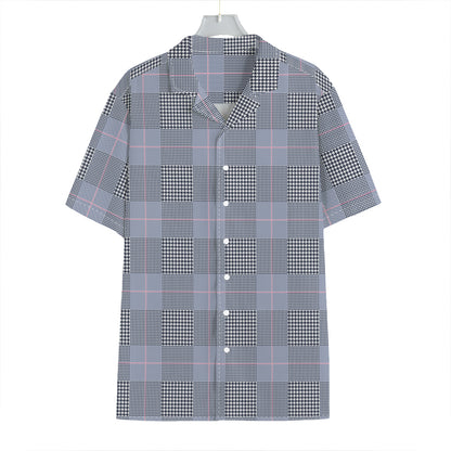 Navy Blue Prince of Wales Check Print Hawaiian Shirt