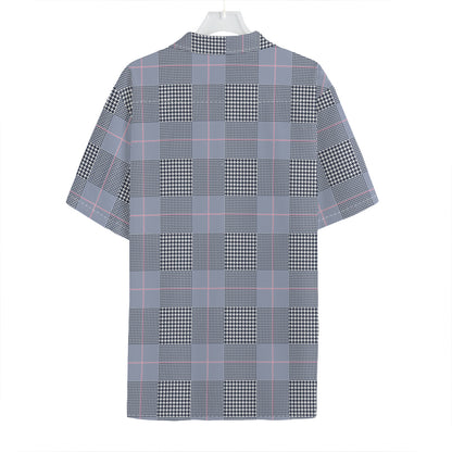 Navy Blue Prince of Wales Check Print Hawaiian Shirt