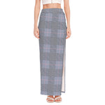 Navy Blue Prince of Wales Check Print High Slit Maxi Skirt