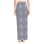 Navy Blue Prince of Wales Check Print High Slit Maxi Skirt