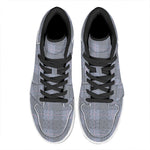 Navy Blue Prince of Wales Check Print High Top Leather Sneakers