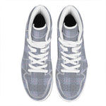 Navy Blue Prince of Wales Check Print High Top Leather Sneakers
