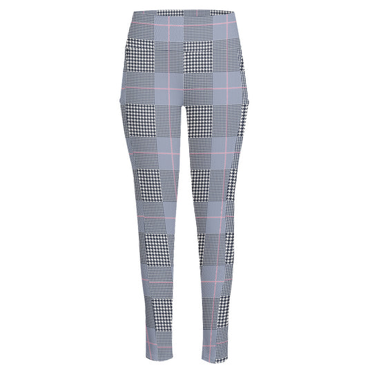 Navy Blue Prince of Wales Check Print High-Waisted Pocket Leggings