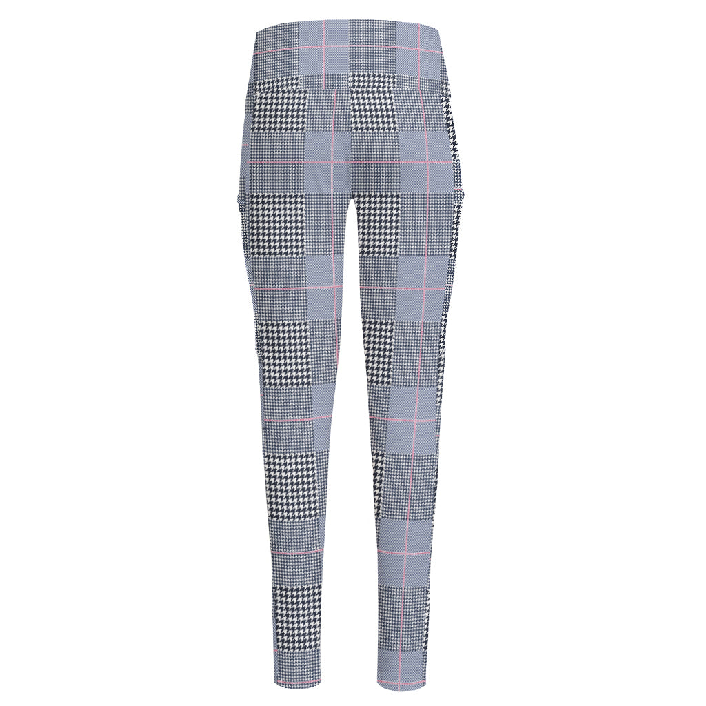 Navy Blue Prince of Wales Check Print High-Waisted Pocket Leggings