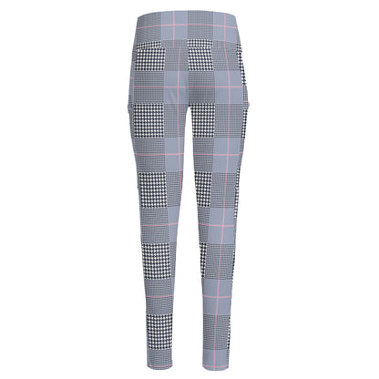 Navy Blue Prince of Wales Check Print High-Waisted Pocket Leggings