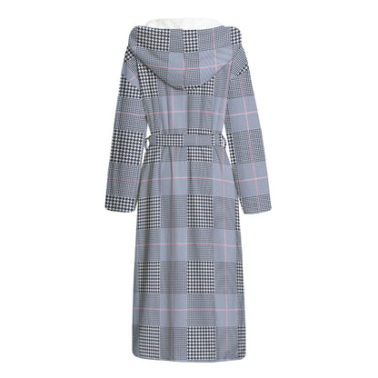 Navy Blue Prince of Wales Check Print Hooded Bathrobe