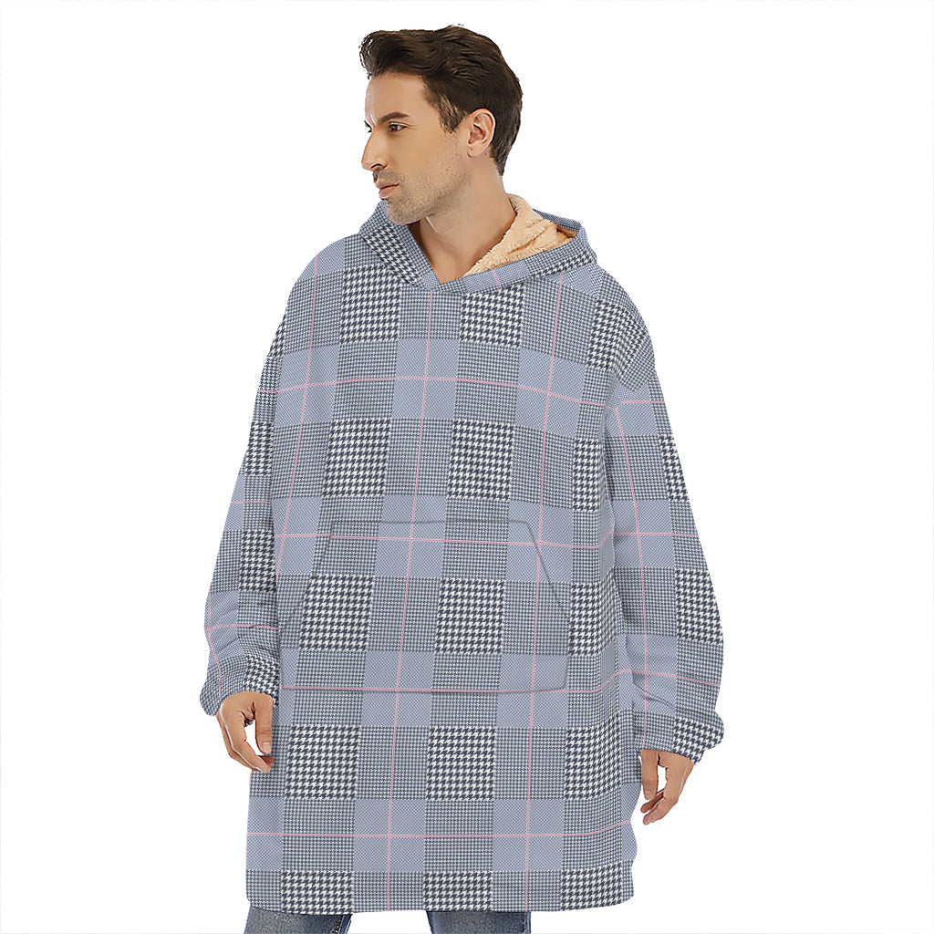 Navy Blue Prince of Wales Check Print Hoodie Blanket