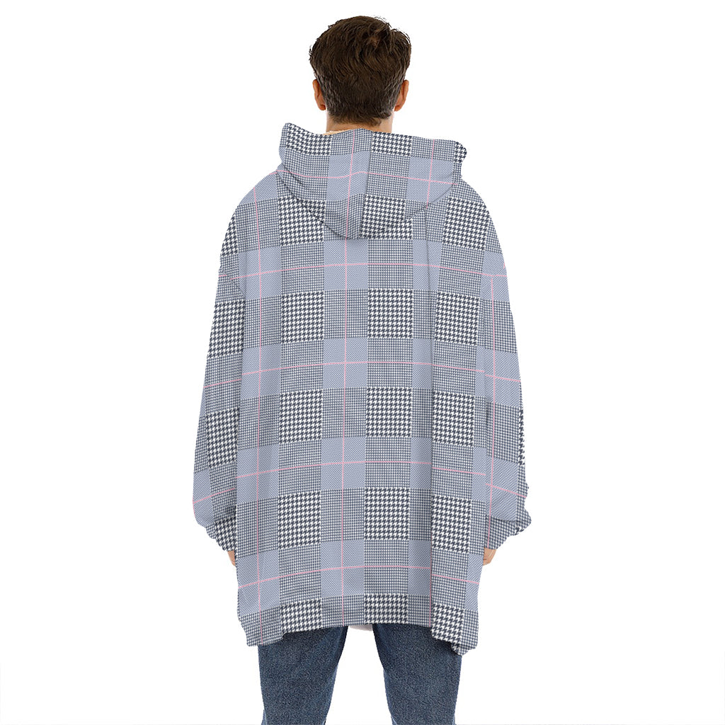 Navy Blue Prince of Wales Check Print Hoodie Blanket