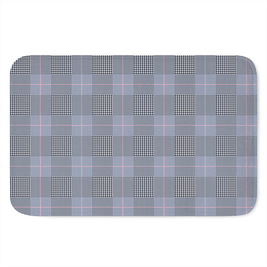 Navy Blue Prince of Wales Check Print Indoor Door Mat