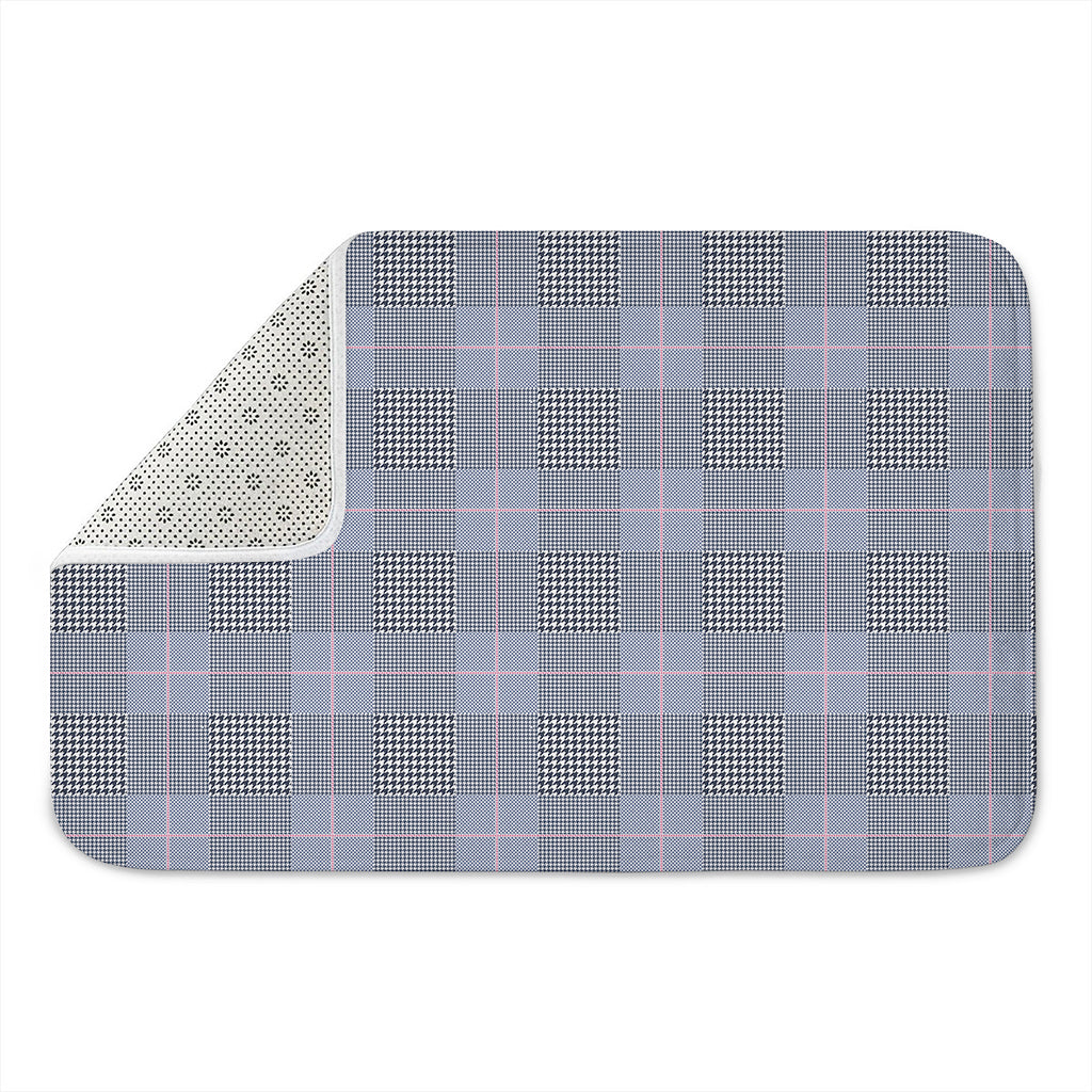 Navy Blue Prince of Wales Check Print Indoor Door Mat