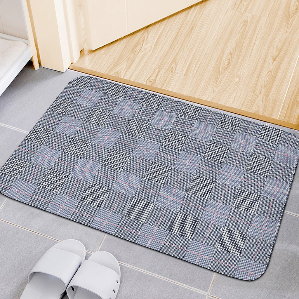 Navy Blue Prince of Wales Check Print Indoor Door Mat
