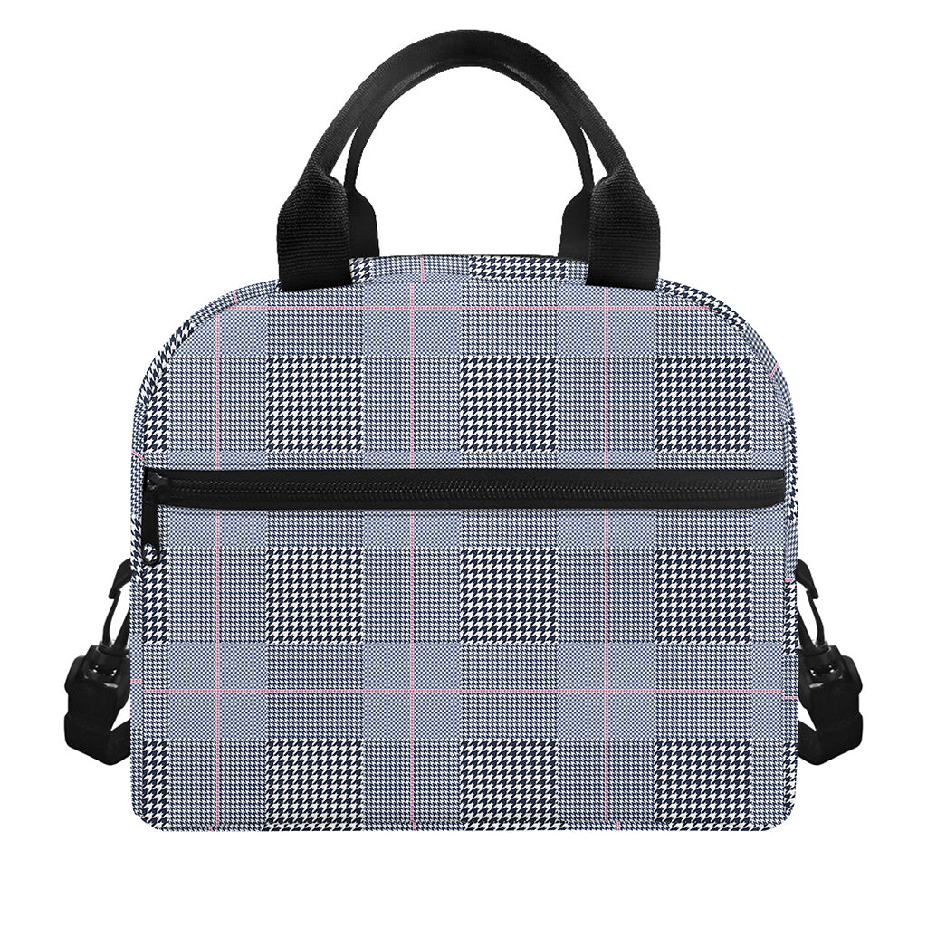 Navy Blue Prince of Wales Check Print Insulated Lunch Bag