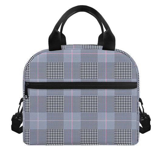 Navy Blue Prince of Wales Check Print Insulated Lunch Bag