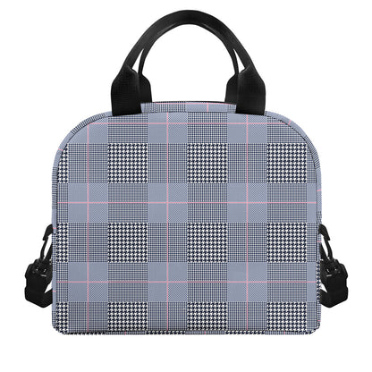 Navy Blue Prince of Wales Check Print Insulated Lunch Bag