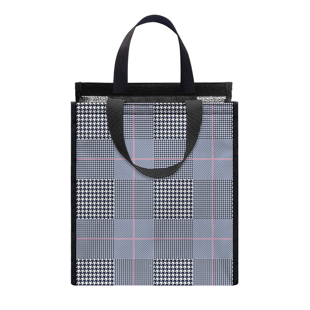 Navy Blue Prince of Wales Check Print Insulated Lunch Tote