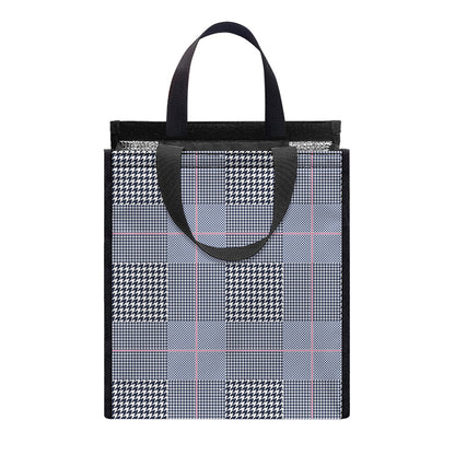 Navy Blue Prince of Wales Check Print Insulated Lunch Tote