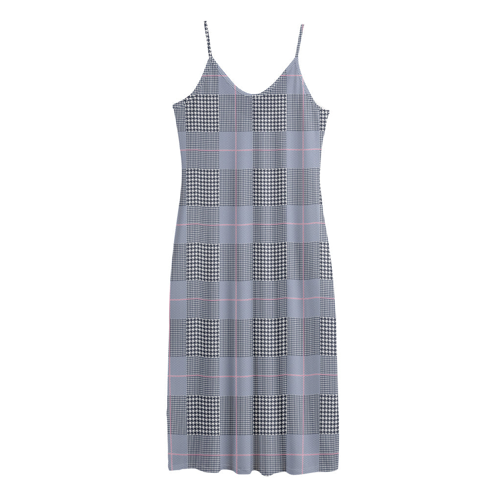 Navy Blue Prince of Wales Check Print Jersey Midi Cami Dress