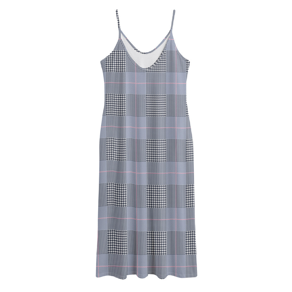 Navy Blue Prince of Wales Check Print Jersey Midi Cami Dress