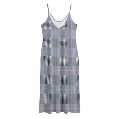 Navy Blue Prince of Wales Check Print Jersey Midi Cami Dress
