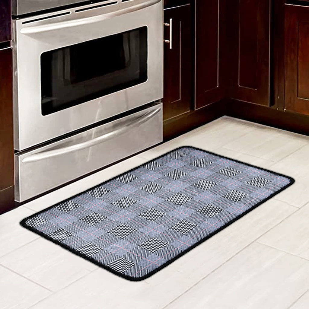 Navy Blue Prince of Wales Check Print Kitchen Mat