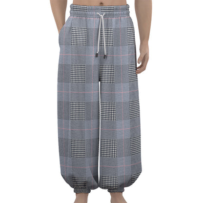 Navy Blue Prince of Wales Check Print Lantern Pants