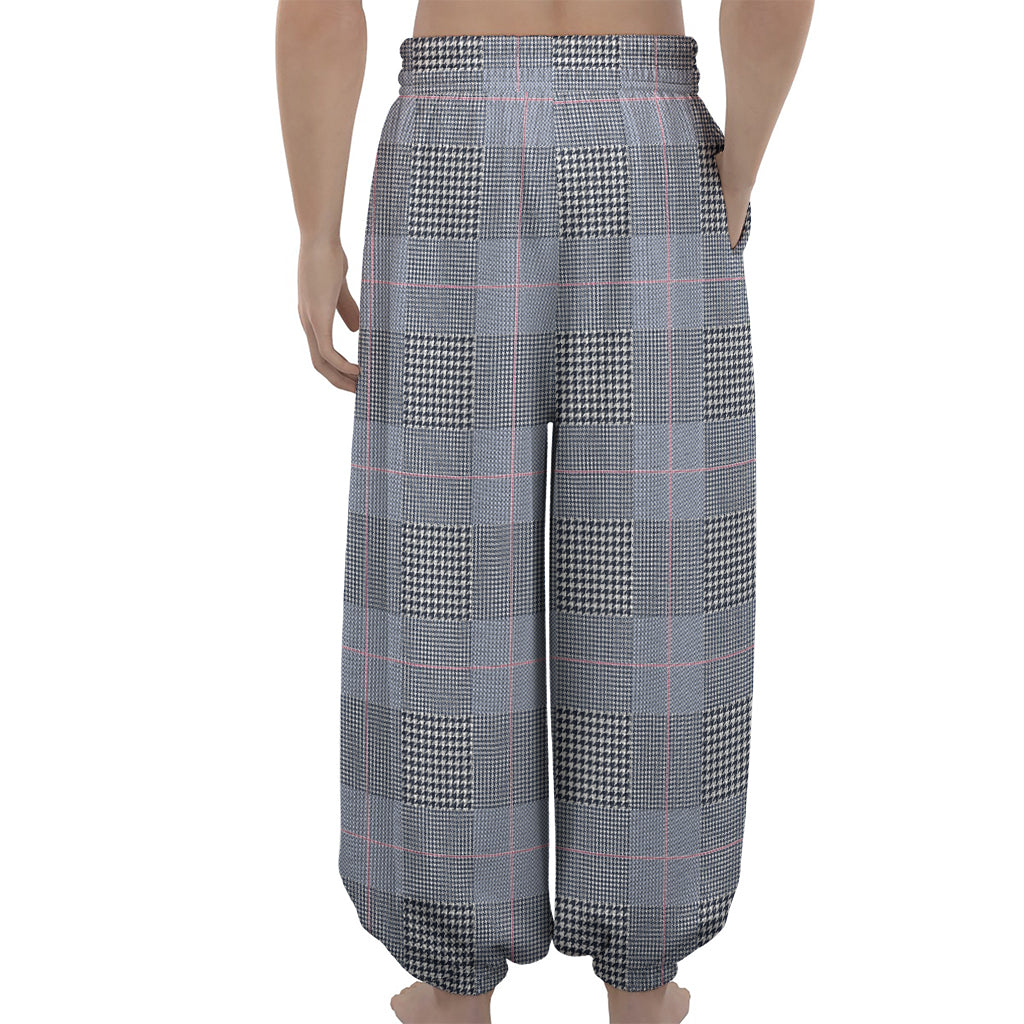 Navy Blue Prince of Wales Check Print Lantern Pants