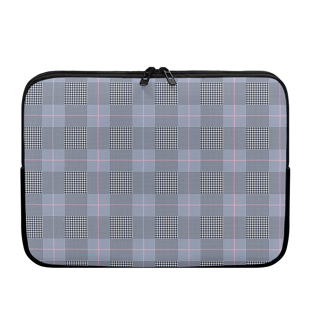 Navy Blue Prince of Wales Check Print Laptop Sleeve