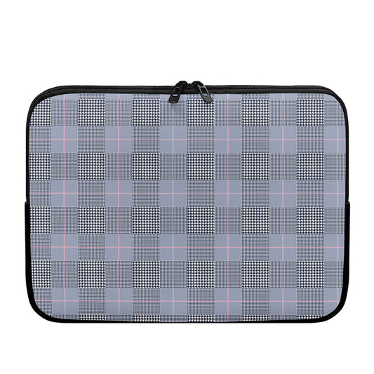 Navy Blue Prince of Wales Check Print Laptop Sleeve