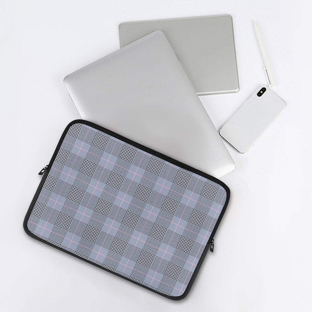 Navy Blue Prince of Wales Check Print Laptop Sleeve