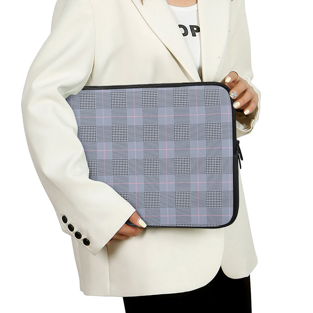 Navy Blue Prince of Wales Check Print Laptop Sleeve