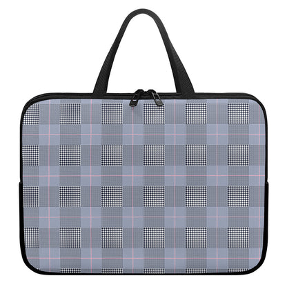 Navy Blue Prince of Wales Check Print Laptop Sleeve With Handle