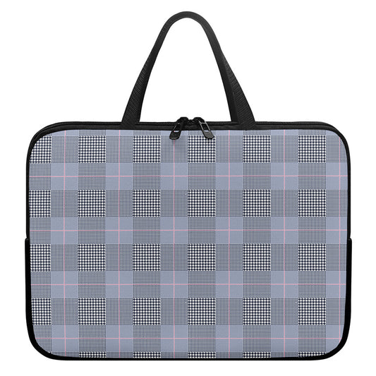 Navy Blue Prince of Wales Check Print Laptop Sleeve With Handle