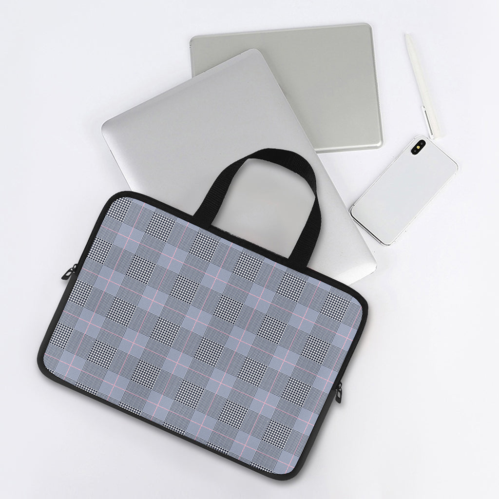 Navy Blue Prince of Wales Check Print Laptop Sleeve With Handle