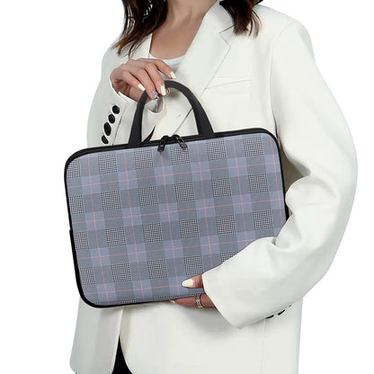 Navy Blue Prince of Wales Check Print Laptop Sleeve With Handle