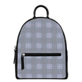 Navy Blue Prince of Wales Check Print Leather Backpack