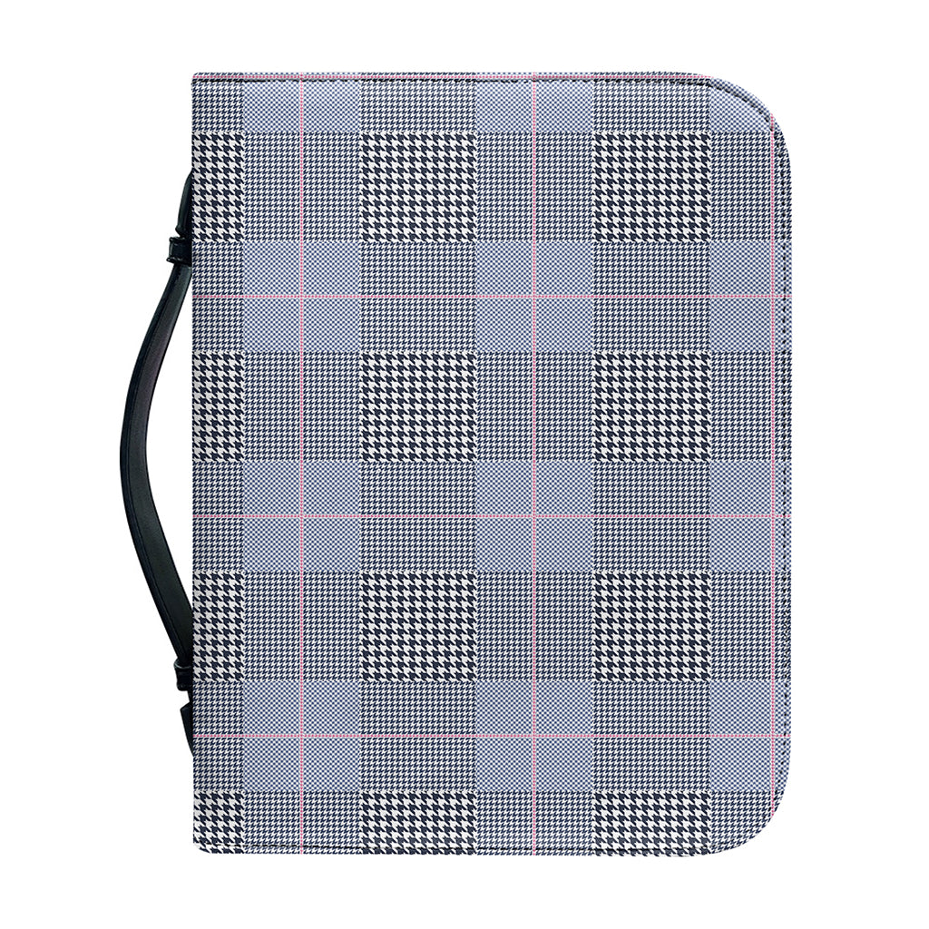 Navy Blue Prince of Wales Check Print Leather Bible Cover